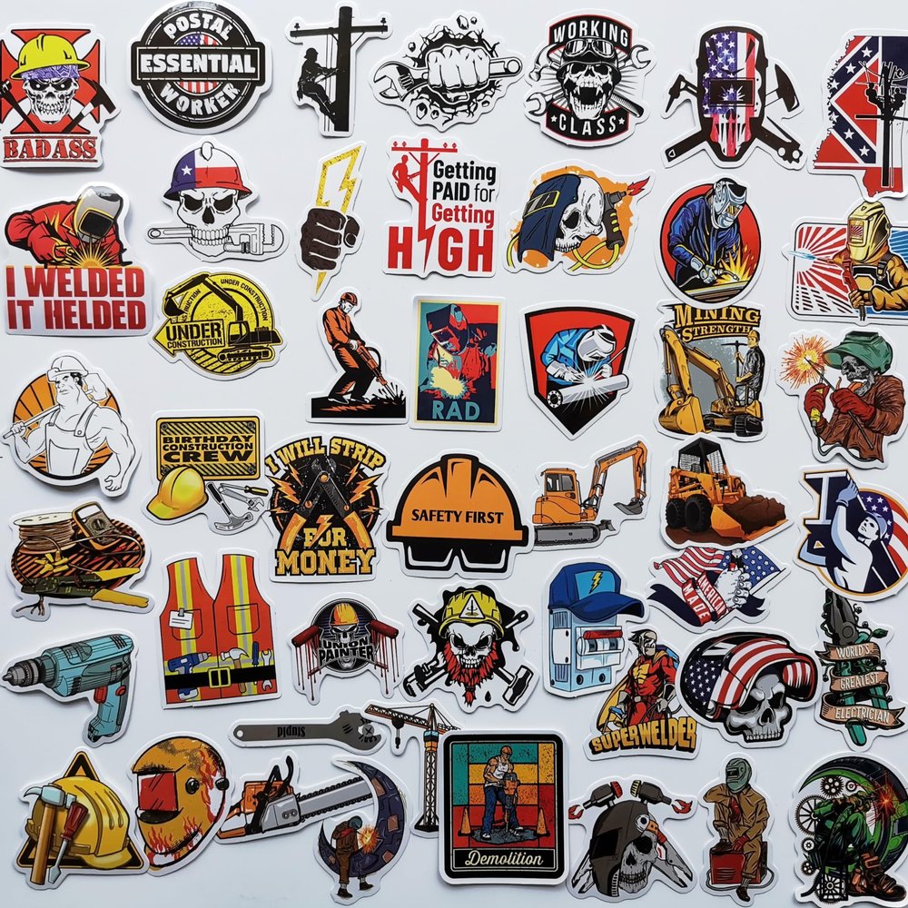 DirectNine Basics Funny Welding Sticker Badass Welding Hard Hat Decals Lineman Laborer Worker Electrician Sticker Pack Personalized Construction Hat Stickers