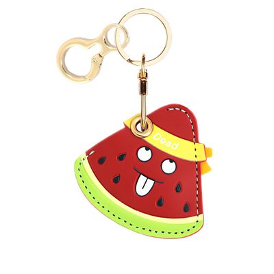 BORKUANA Leather Keychain Holder Case Compatible with Apple AirTag, Cute Protective Air Tag Cover with Keychain Ring, Anti-Scratch Finder GPS Tracker Case for Wallet Keys(Watermelon-A)