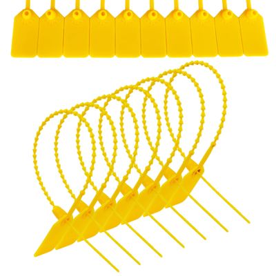JAVIKA 1000pcs Plastic Tamper Seal Tags, Cable Labels, Pull-Tite Security Seal, Zip Ties, Cord Labels for Luggage Tag, Electronics, Cable Management Ties, Fire Extinguisher Tags-(9.2 inch, Yellow)