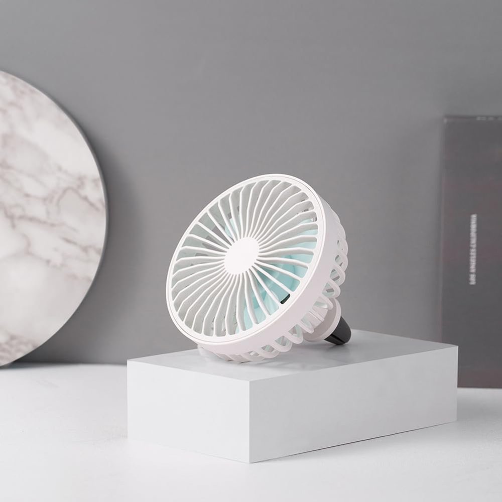 UPWONEA Small Car Fan, Auto Mini Fan with Light, USB Portable Personal Fan, Travel Camping Cooling Fan, USB Powered Lighted Fan,Air Conditioning Vent Auxiliary Fan, 3 Speed Adjustable,White