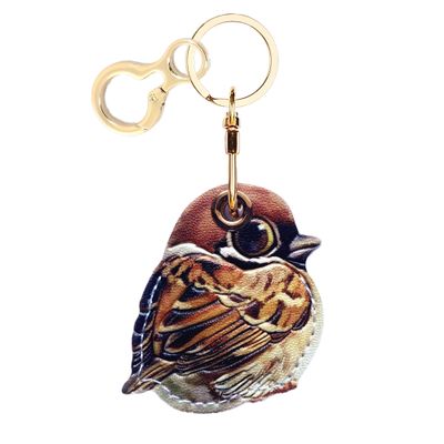 BORKUANA Leather Keychain Holder Case Compatible with Apple AirTag, Cute Protective Air Tag Cover with Keychain Ring, Anti-Scratch Finder GPS Tracker Case for Wallet Keys(Brown Bird)