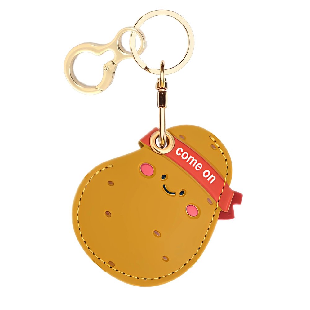 BORKUANA Leather Keychain Holder Case Compatible with Apple AirTag, Cute Protective Air Tag Cover with Keychain Ring, Anti-Scratch Finder GPS Tracker Case for Wallet Keys(Potato)