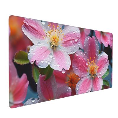 Large Mousepad Cute Rain Flowers Gaming Mousepad 16 X 35.5 in Waterproof Keyboard Mousepad Mat Laptop Desk Mat with Stitched Edges Non-Slip Desk Writing Pad for Office Home