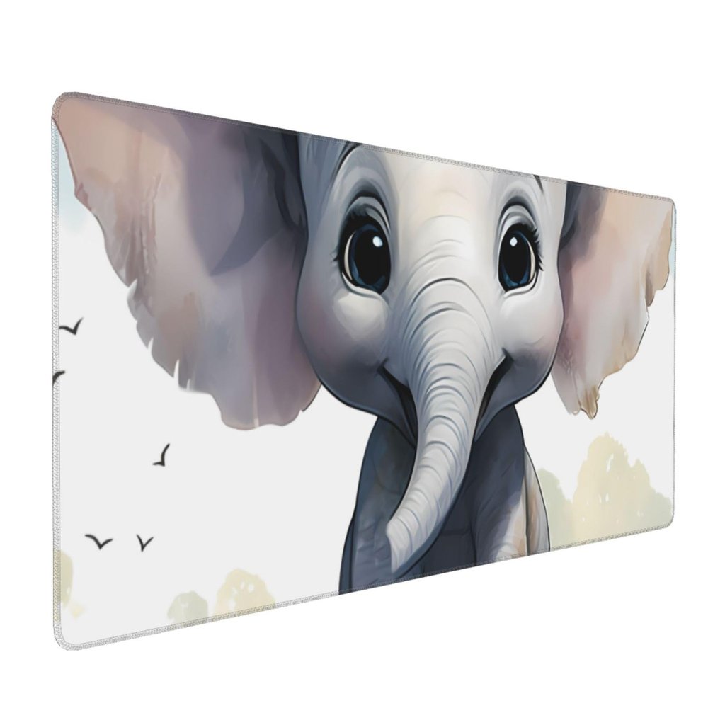 Large Mousepad Cute Elephant Gaming Mousepad 16 X 35.5 in Waterproof Keyboard Mousepad Mat Laptop Desk Mat with Stitched Edges Non-Slip Desk Writing Pad for Office Home