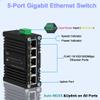 Industrial 5-Port Gigabit Ethernet Switch, All 5 Ports 10/100/1000Mbps RJ45, Wide 12-48V DC Input, Rugged Metal Housing, Compact IP40, DIN-Rail Mount, Ideal for Solar Power/RV Truck/VoIP Systems view 2