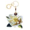BORKUANA Leather Keychain Holder Case Compatible with Apple AirTag, Cute Protective Air Tag Cover with Keychain Ring, Anti-Scratch Finder GPS Tracker Case for Wallet Keys(White Peony) view 1