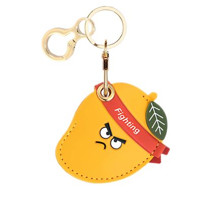 BORKUANA Leather Keychain Holder Case Compatible with Apple AirTag, Cute Protective Air Tag Cover with Keychain Ring, Anti-Scratch Finder GPS Tracker Case for Wallet Keys(Mango)