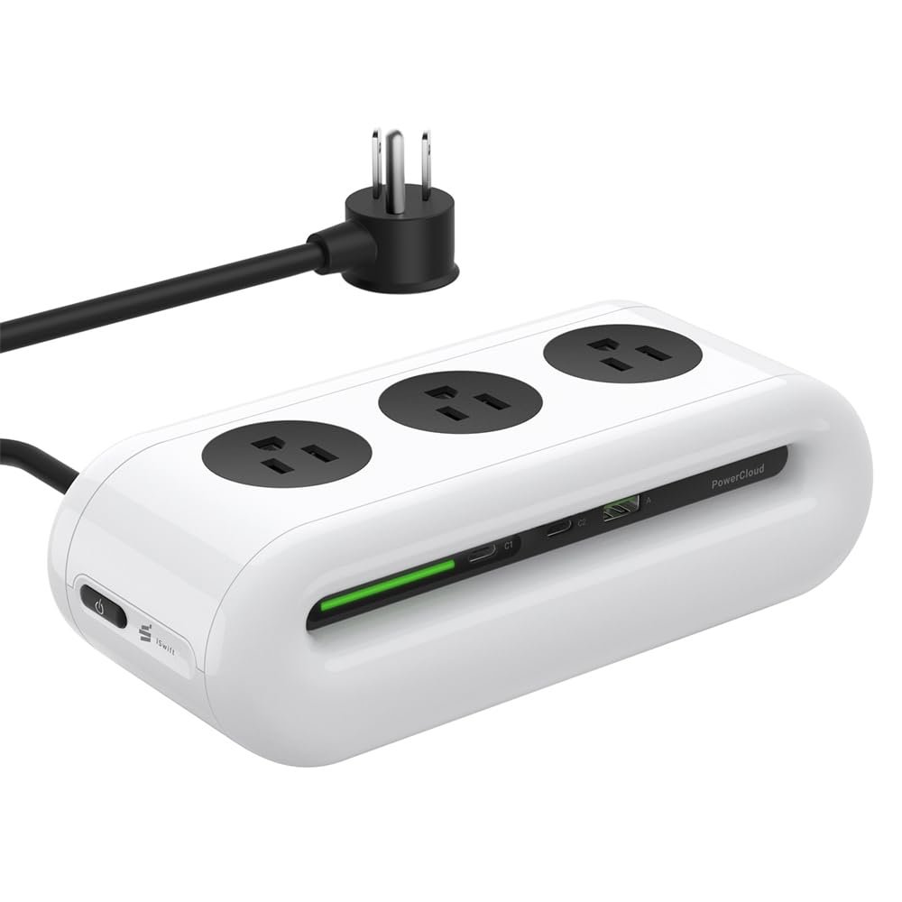 65W Charging Station, USB Ports Power Strip, 6 Port Charging Station Surge Protector with 3 AC, 2 USB C, 1 USB A, 5ft Extension Cord, Power Delivery for Home, Office, Conference Rooms, Desk Accessory