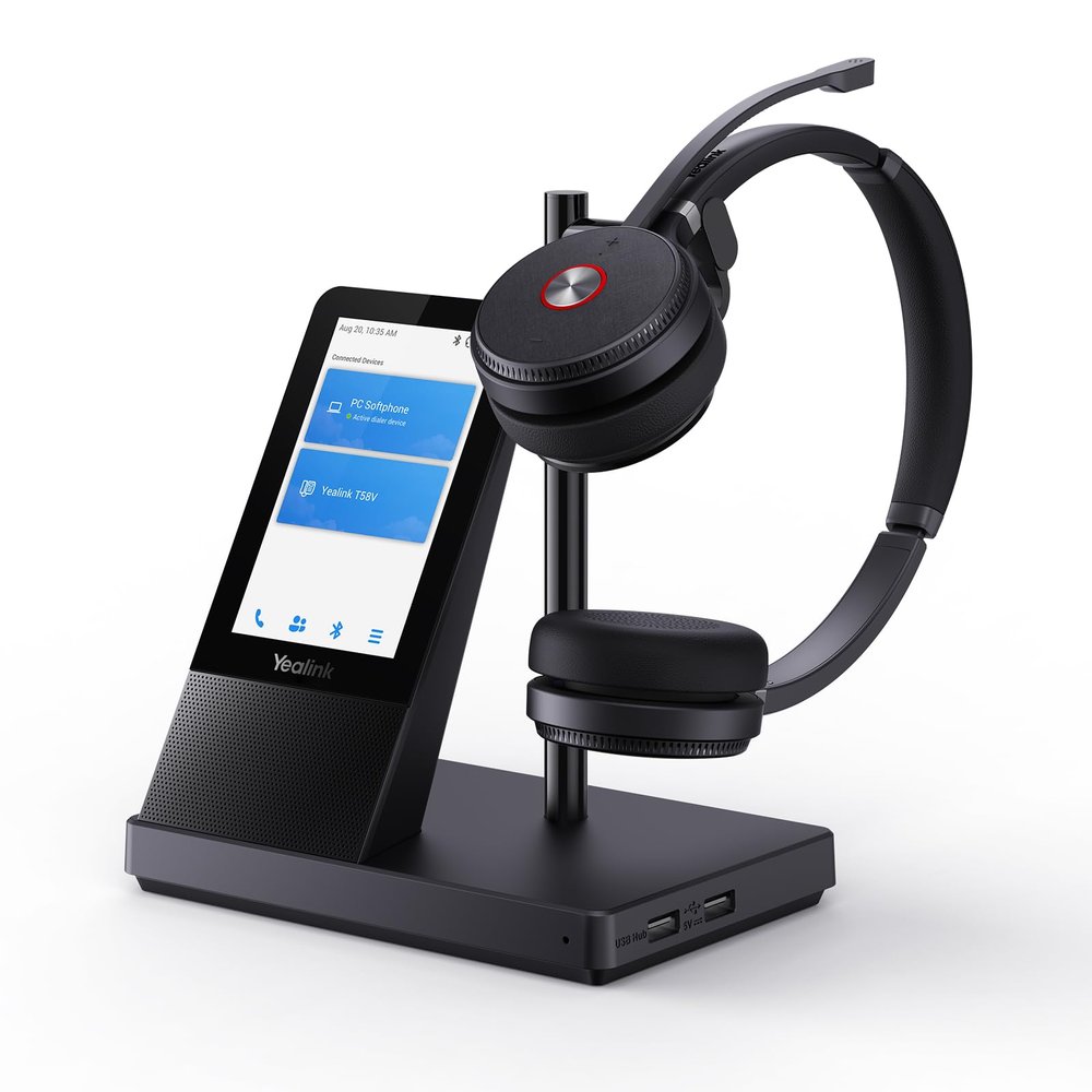 Yealink WH66 Wireless Headset with 4" Screen, DECT Headset for Teams,Zoom Skype Certified,525ft Range,Full-Duplex Speaker,14H Call Time,Office Work Headphone for Desk Phone,PC