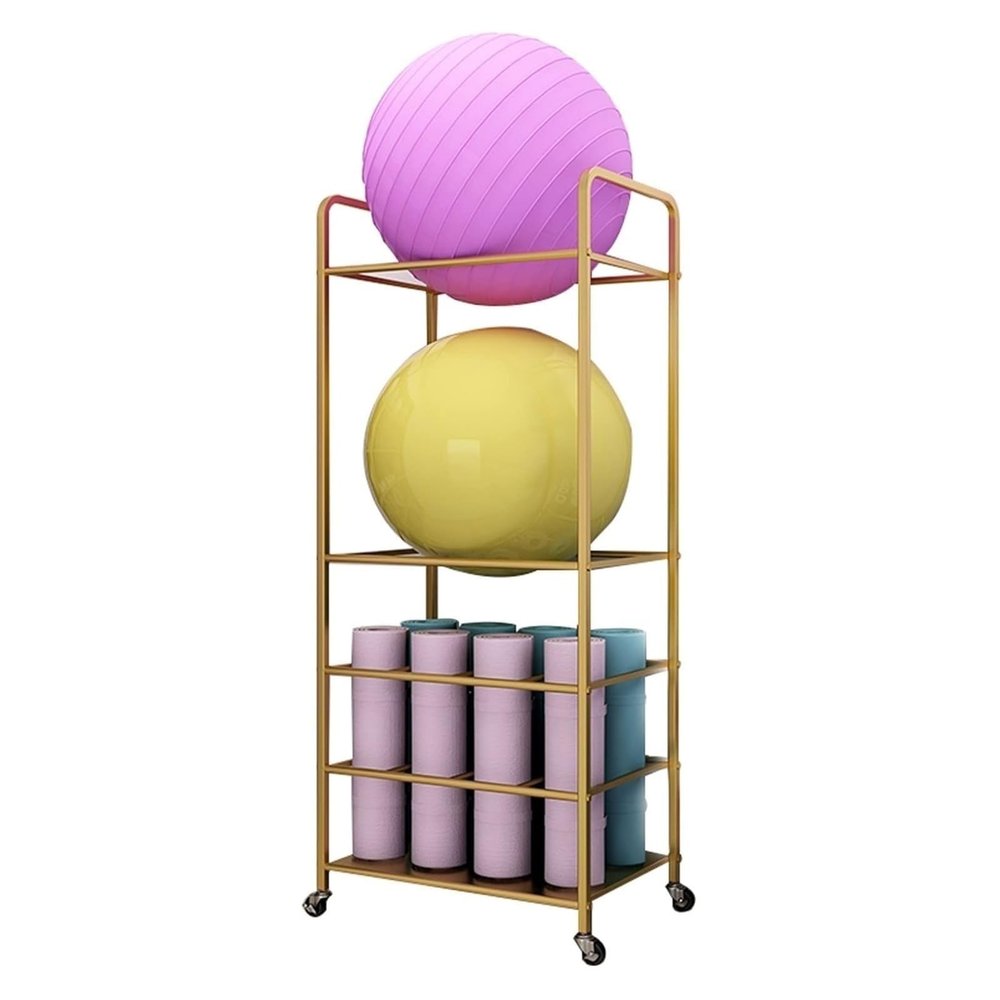 Aimery Yoga Mat Storage Holder with Wheels, Yoga Storage OrganizerWorkout Equipment Storage Organizer,Exercise Ball Holder, Yoga Ball Holder,Pregnancy Ball Organizer(Gold)