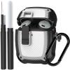 Compatible Google Pixel Bud Pro & Bud Pro 2 Case Lock Clip with Cleaner Kit, Military Shell Protective Armor Cover with Lock & Carabiner for Google Pixel Buds Pro 2022/2024, Black/White view 1
