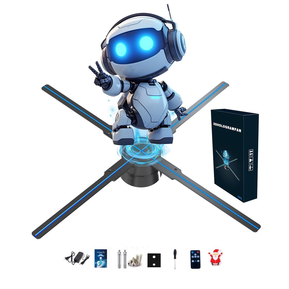 3DhologramFan,18.1 inch Holographic Fan Projector Advertising Display Support App+Bluetooth+Wifi for Christmas, Halloween,Business,Shop,Holiday 46CM Holographic with1500 Video Library