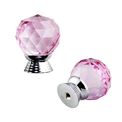 Cabinet Handles, 40MM 2PCS Red Clear Ball Crystal Glass Diamond Shape Cabinet Knob Drawer Pull Handle Kitchen DIY Home Decorative (Color : Red) (Color : Pink)