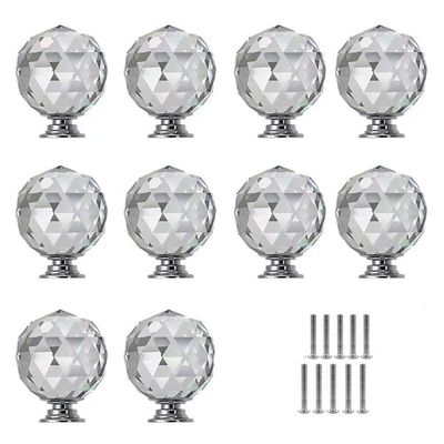 ECOLFE Cabinet Handles, 5pcs 30mm Round Diamond Crystal Cabinet Knobs Drawer Pull Handle Kitchen Door Wardrobe Hardware Used for Cabinet, Drawer,Dresser, Cupboard (Color : 10 Pcs), Silver