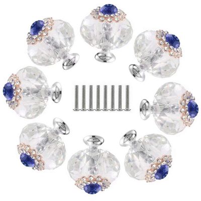 Cabinet Handles, 8 pcs Crystal Glass Drawer Pull Handles Knobs, 40mm Diamond Crystal Knobs for Kitchen Door Cupboard Wardrobe Drawer Furniture Decoration (Color : Pearl) (Color : Round Blue Diamond