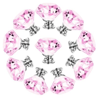 Cabinet Handles, 10 Pack Diamond Handle Crystal Glass Multicolor Base Knob Drawer Cabinet Door Knob Blue (Color : Pink)