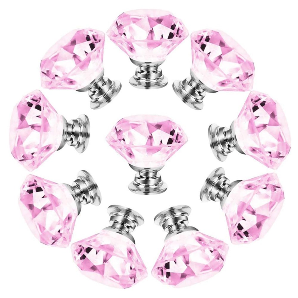 Cabinet Handles, 10 Pack Diamond Handle Crystal Glass Multicolor Base Knob Drawer Cabinet Door Knob Blue (Color : Pink)