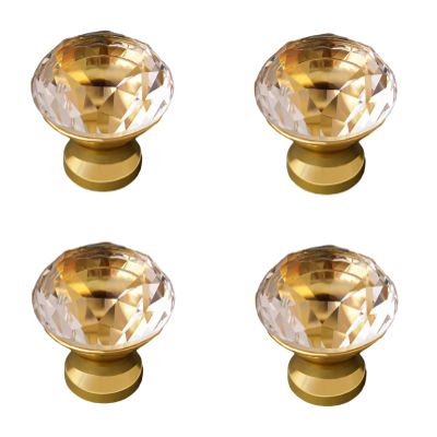Cabinet Handles, 4 Pack Rose Gold Cabinet Knob Glass Drawer Wardrobe Door Crystal Handle Gold (Color : Gold)