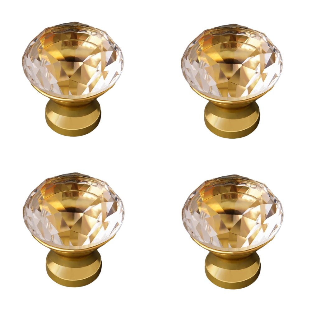 Cabinet Handles, 4 Pack Rose Gold Cabinet Knob Glass Drawer Wardrobe Door Crystal Handle Gold (Color : Gold)