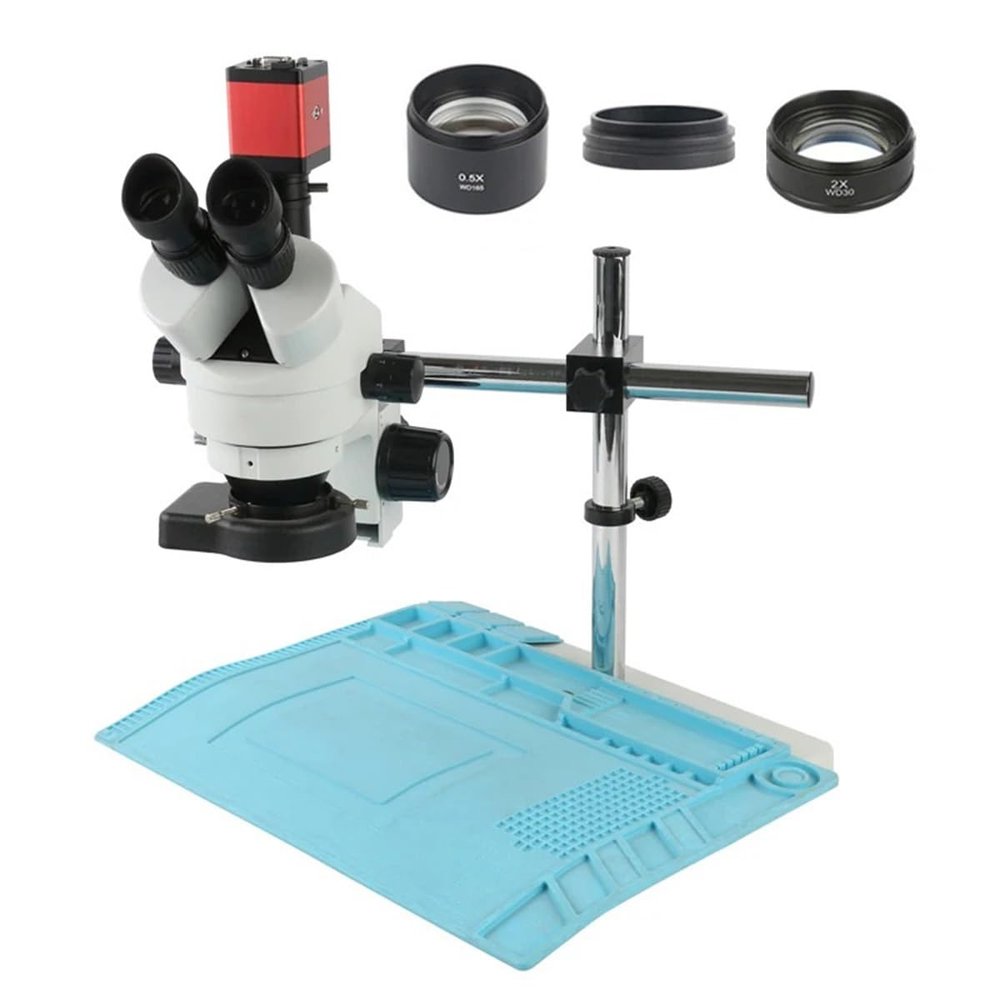 Microscope Accessories Kit Trinocular Stereo Microscope Big Working Distance 14MP 1080P HDMI VGA Microscope Camera 3.5-90X Trinocular Stereo Microscope 144 Light For Phone PCB Repair Microscope Slides