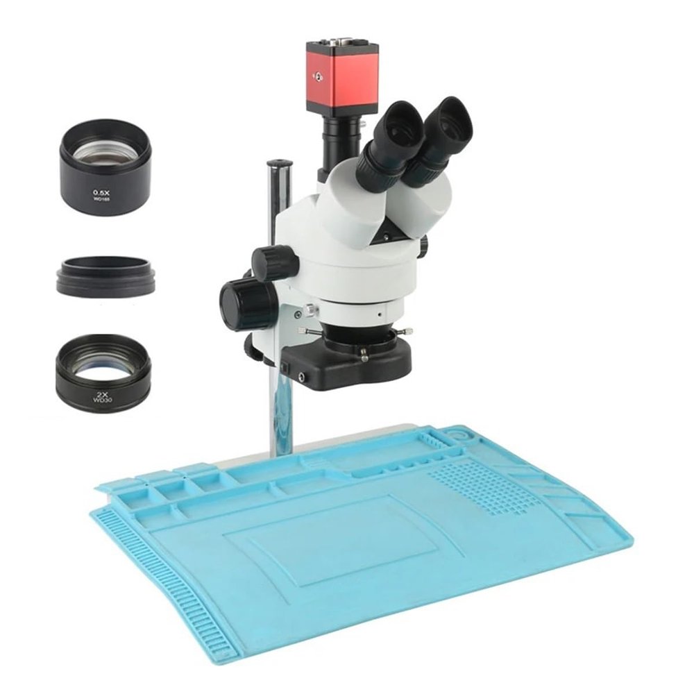 Microscope Accessories Kit Trinocular Stereo Microscope Big Working Distance 14MP 1080P HDMI VGA Microscope Camera 3.5-90X Trinocular Stereo Microscope 144 Light For Phone PCB Repair Microscope Slides
