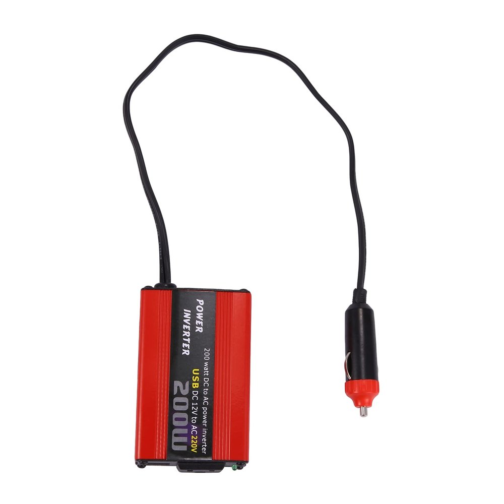 Pasuihcay 200W Car Power Inverter Dc 12V to Ac 220V Converter Dual USB Charger Adapter Car Power Booster - Red