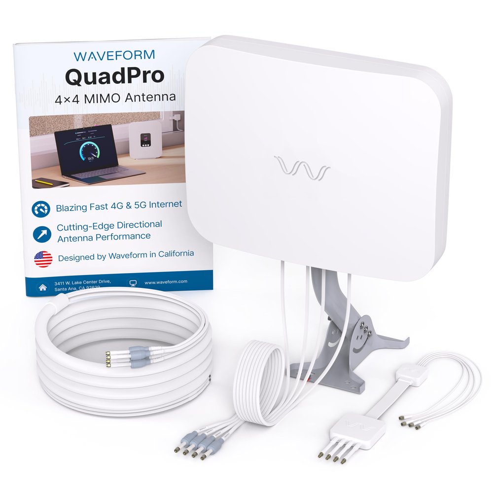 QuadPro Kit + 40 Total Cable Bundle | 4x4 MIMO Panel Kit for 4G/5G Routers & Gateways | for T-Mobile Home Internet, Verizon, AT&T | Kit w/ 2X 20 SMA Cables, Mount, U.Fl adapters, Window Entry