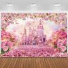Chloroplastid Princess Pink Floral Castle Photography Backdrop - Spring Flower Fairy Family Wedding Mothers Day Party Banner - 12x8ft view 1