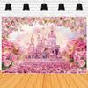Chloroplastid Princess Pink Floral Castle Photography Backdrop - Spring Flower Fairy Family Wedding Mothers Day Party Banner - 12x8ft view 2