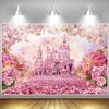 Chloroplastid Princess Pink Floral Castle Photography Backdrop - Spring Flower Fairy Family Wedding Mothers Day Party Banner - 12x8ft view 3
