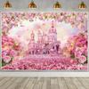Chloroplastid Princess Pink Floral Castle Photography Backdrop - Spring Flower Fairy Family Wedding Mothers Day Party Banner - 12x8ft view 4