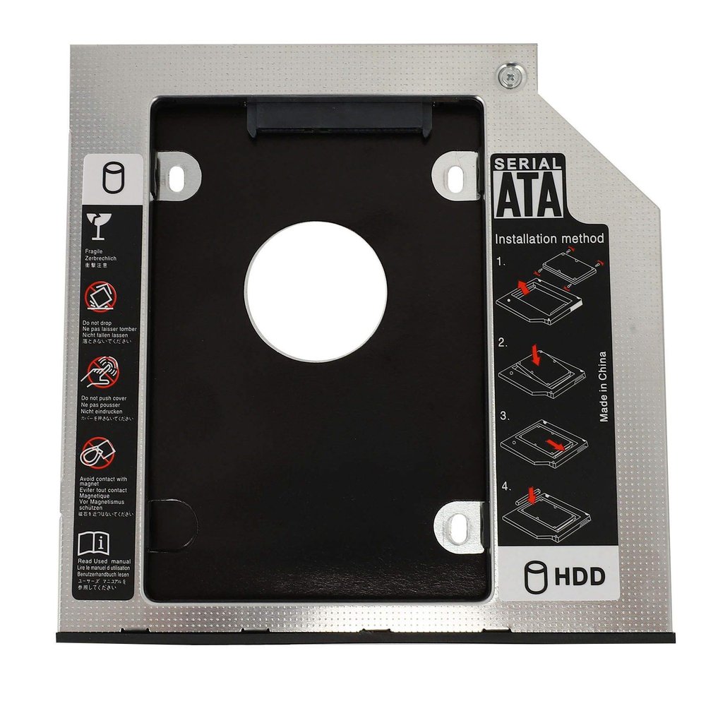 Pasuihcay Hard Drive Tray 9.5mm Universal SATA 2nd HDD HD SSD Enclosure Hard Drive Case Tray, for 9.5mm Laptop CD / DVD-ROM Optical Bay Drive Slot (for SSD and HDD), Black & silver