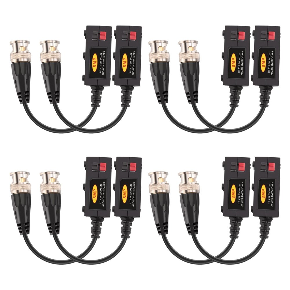 Pasuihcay 1080P AHD/HD-CVI/TVI/CVBS Passive HD Video Balun Transmitter 4 Pairs (UTP Up to 350M-600M), Black