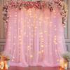 10x10ft Baby Pink Tulle Backdrop Curtain with Lights String for Parites, Sheer Photo Backdrop Curtains with Lights for Wedding Backdrop Ceremony Reception Bridal Shower Baby Shower Birthday Party view 1