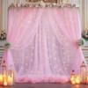 10x10ft Baby Pink Tulle Backdrop Curtain with Lights String for Parites, Sheer Photo Backdrop Curtains with Lights for Wedding Backdrop Ceremony Reception Bridal Shower Baby Shower Birthday Party view 4
