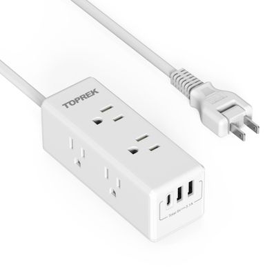 2 Prong Power Strip, TOPREK 2 Prong to 3 Prong Outlet Adapter, 1440J 2 Prong Surge Protector with 6 Outlets & 3 USB, 5FT 2 Prong Extension Cord with Swiveling Flat Plug, Ideal for Non-Grounded Outlet