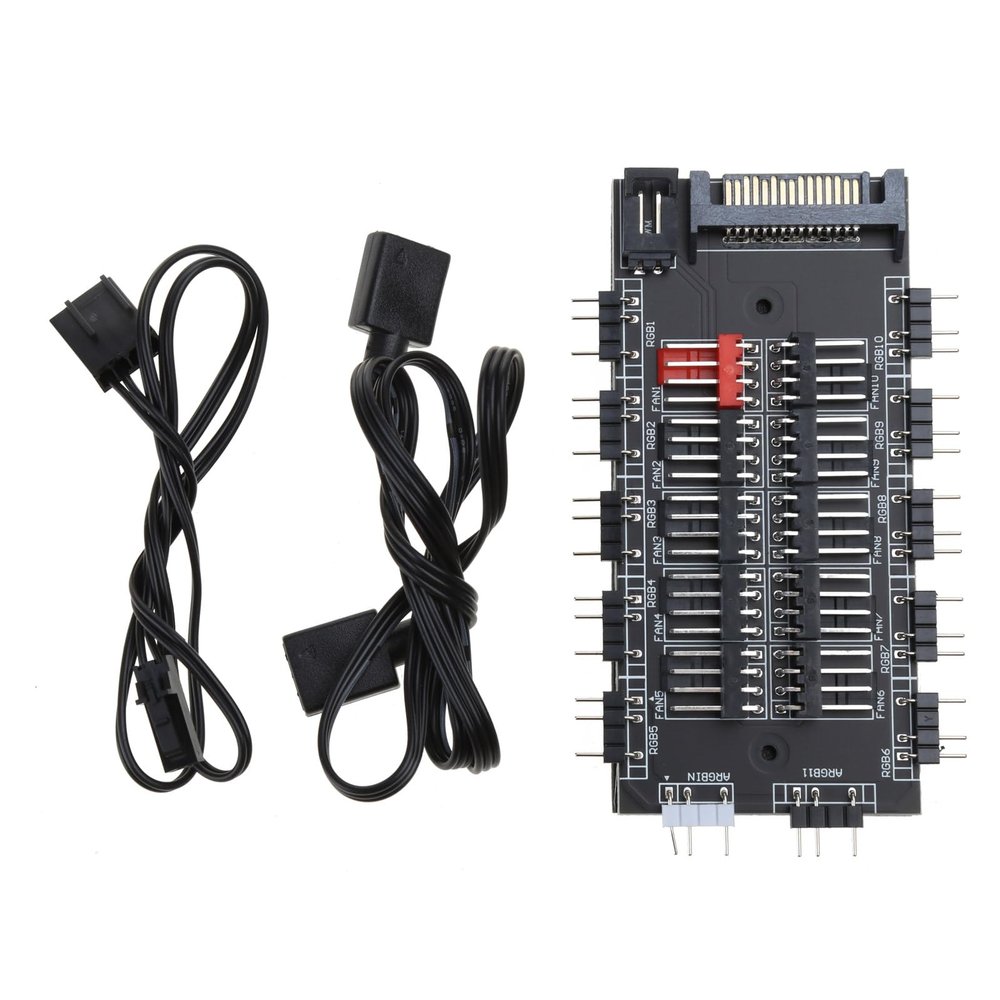 Aurgiarme 12V/4Pin 5V/3Pin ARGB Fan PWM HUB 1 to 10 Multiway Splitter Fan Extension Cable Adapter Speed Controller 4pin Pwm Hub