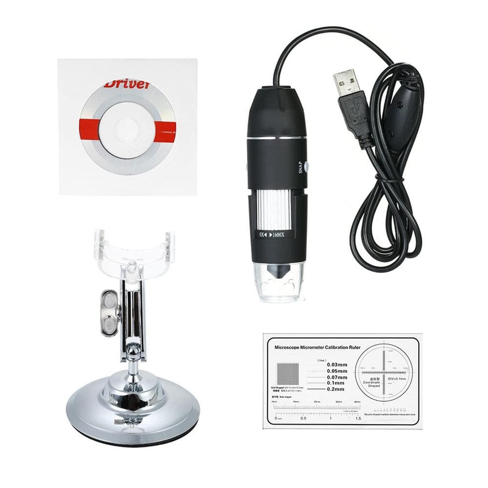 Joebo Microscope Kit 1600X Magnification USB Digital Microscope 8-LED Light Magnifying Glass Microscope Lens Adapters