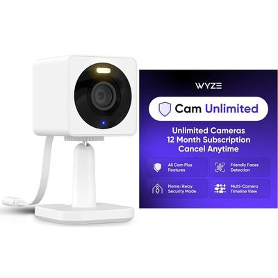 WYZE Cam OG White 2-Pack with Wyze Cam Unlimited Yearly, Covers Unlimited Wyze Cameras, Auto-Renews at $99.99/Year, Activation Required