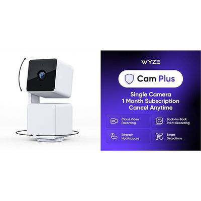 WYZE Cam Pan v3 White with Wyze Cam Plus Monthly, covers 1 Wyze camera, Auto-Renews at $2.99/month, Activation Required, Cancel Anytime