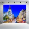 chnywork 8x6ft Spain Street Backdrop Europe Retro Shopping Street Madrid City Sunset Night View Background European Spanish Themed Travel Party Decor Photo Studio Booth Props Wallpaper view 2
