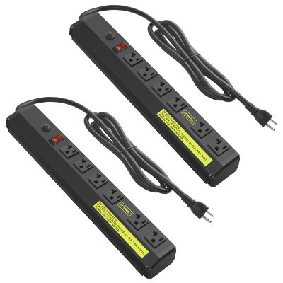 JUNNUJ Heavy Duty 20 Amp Power Strip 2 Pack, High Amp Surge Protector 6 Outlet, 20A Power Workshop Industrial Outlets Wide Spaced 6-20R T-Slot with Circuit Breaker,12 Gauge Extension Cord 6ft