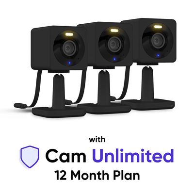 WYZE Cam OG Black 3-Pack with Wyze Cam Unlimited Yearly, covers Unlimited Wyze cameras, Auto-Renews at $99.99/year, Activation Required
