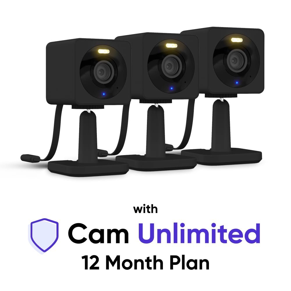 WYZE Cam OG Black 3-Pack with Wyze Cam Unlimited Yearly, covers Unlimited Wyze cameras, Auto-Renews at $99.99/year, Activation Required