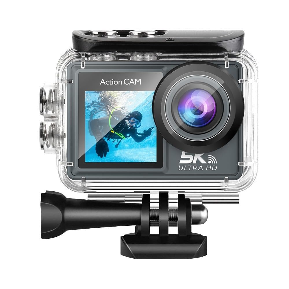 Action Camera 5K 30FPS, Ultra HD 131FT Underwater Cameras with Dual Touch Screen, Waterproof Video Camera, Adjustable View Angle Remote Control WiFi Sports Camera, for Outdoor Sports Cycling Diving