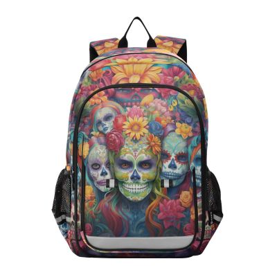 ALAZA Sugar Skulls Day Of Dead Laptop Backpack Purse for Women Men Travel Bag Casual Daypack with Compartment & Multiple Pockets