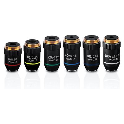 JOEBO Microscope Kit Biological Microscopes Lens 4X 10X 20X 40X 60X 100X Achromatic Objective Lens Silver Black Microscope Lens Adapters (Color : Black, Size : 6 PCS per Set)