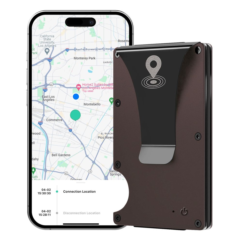 Anti-Lost Trackable GPS Smart Wallet for Men with Tracker Work with Apple Find My Wallet Tracker (IOS only) (Carbon)