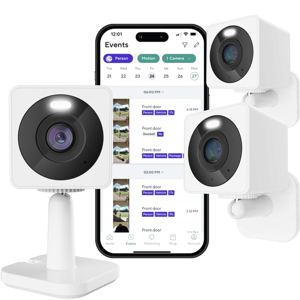 WYZE Cam OG White 3-Pack with Wyze Cam Unlimited Yearly, Covers Unlimited Wyze Cameras, Auto-Renews at $99.99/Year, Activation Required