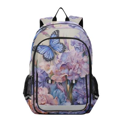 ALAZA Butterfly Purple Flowers Laptop Backpack Purse for Women Men Travel Bag Casual Daypack with Compartment & Multiple Pockets